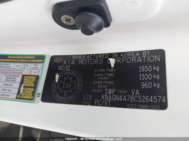 Продажа на аукционе авто 2012 Kia Optima, vin: KNAGN4A78C5264574, номер лота: 12634181