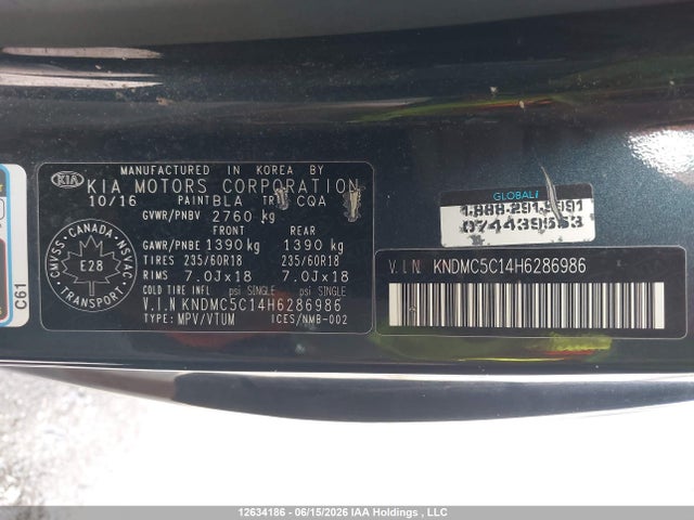 12634186 :رقم المزاد ، KNDMC5C14H6286986 vin ، 2017 Kia Sedona Sx+ مزاد بيع