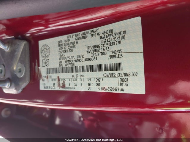 Ford ESCAPE SE 2014 1FMCU9G93EUD90081 Image 9
