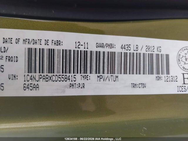 Продаж на аукціоні авто 2012 Jeep Patriot Sport/north, vin: 1C4NJPABXCD558415, номер лоту: 12634188