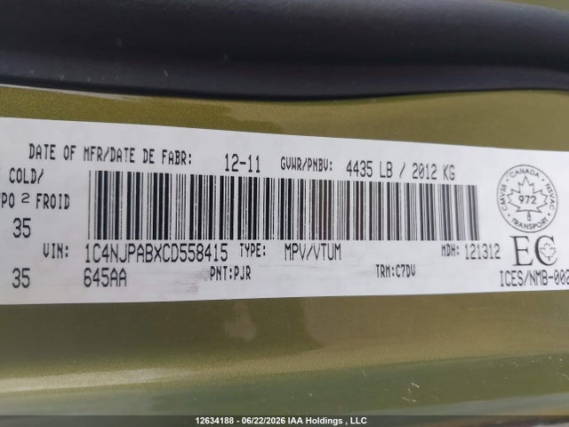 Продаж на аукціоні авто 2012 Jeep Patriot Sport/north, vin: 1C4NJPABXCD558415, номер лоту: 12634188