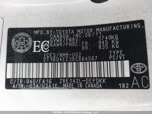 Продажа на аукционе авто 2011 Toyota Corolla Ce, vin: 2T1BU4EE3BC664567, номер лота: 12623404
