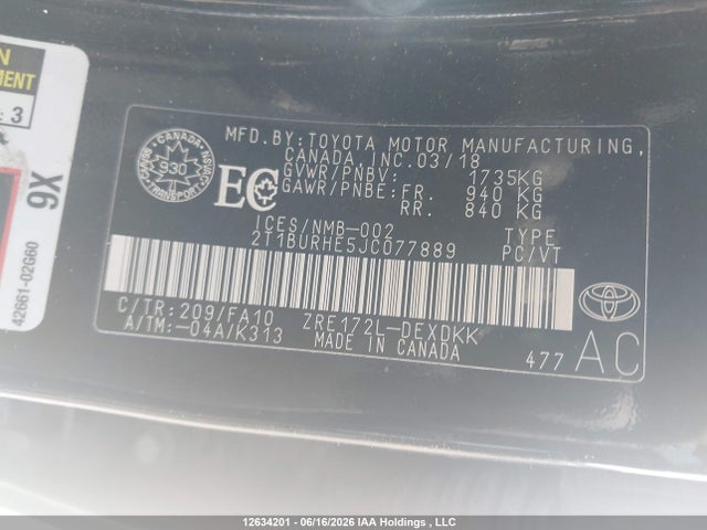 Toyota COROLLA CE 2018 2T1BURHE5JC077889 Image 9
