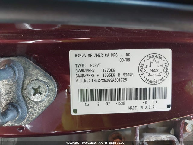 Продаж на аукціоні авто 2009 Honda Accord Lx, vin: 1HGCP26369A801725, номер лоту: 12634202