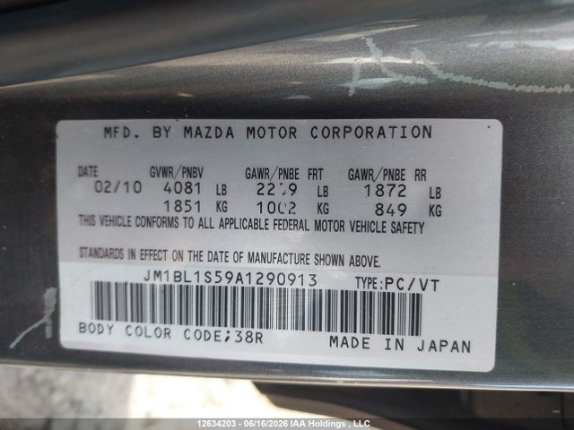 Aukcja sprzedaży 2010 Mazda Mazda3 Gt, vin: JM1BL1S59A1290913, numer aukcji: 12634203