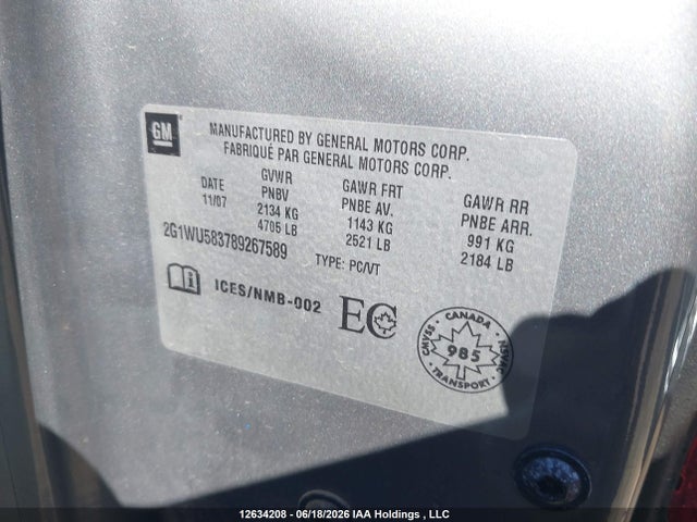 Aukcja sprzedaży 2008 Chevrolet Impala, vin: 2G1WU583789267589, numer aukcji: 12634208