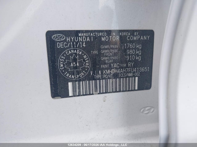 12634209 :رقم المزاد ، KMHDH4AH7FU413651 vin ، 2015 Hyundai Elantra Se/sport/limited مزاد بيع