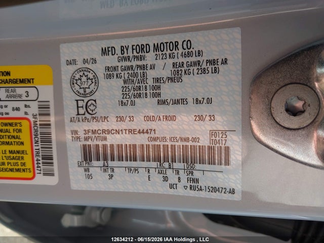 12634212 :رقم المزاد ، 3FMCR9CN1TRE44471 vin ، 2026 Ford Bronco Sport Outer Banks مزاد بيع