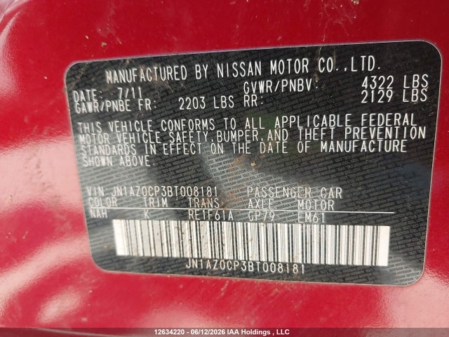 Продаж на аукціоні авто 2011 Nissan Leaf Sv/sl, vin: JN1AZ0CP3BT008181, номер лоту: 12634220