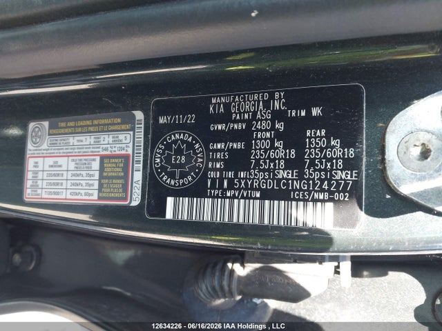 2022 Kia Sorento 2.5l Lx Premium/2.5l Lx+ მანქანა იყიდება აუქციონზე, vin: 5XYRGDLC1NG124277, აუქციონის ნომერი: 12634226