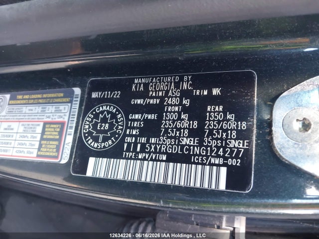2022 Kia Sorento 2.5l Lx Premium/2.5l Lx+ მანქანა იყიდება აუქციონზე, vin: 5XYRGDLC1NG124277, აუქციონის ნომერი: 12634226