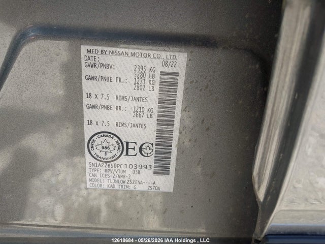 Aukcja sprzedaży 2023 Nissan Murano Sv, vin: 5N1AZ2BS0PC103993, numer aukcji: 12618684