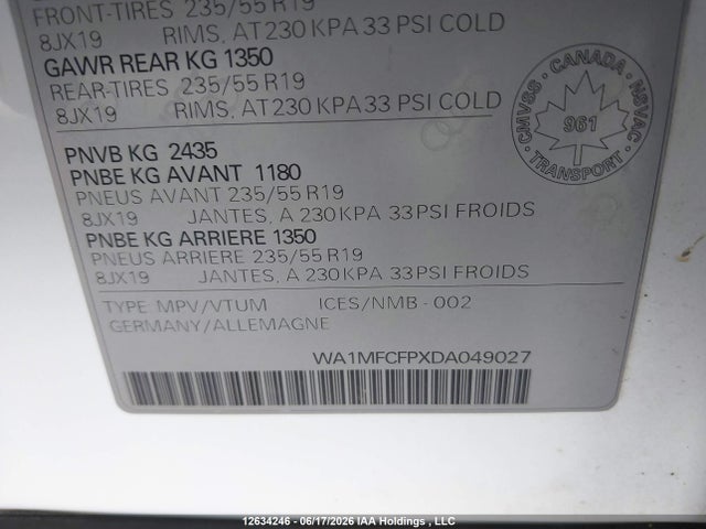 Продажа на аукционе авто 2013 Audi Q5 Premium, vin: WA1MFCFPXDA049027, номер лота: 12634246