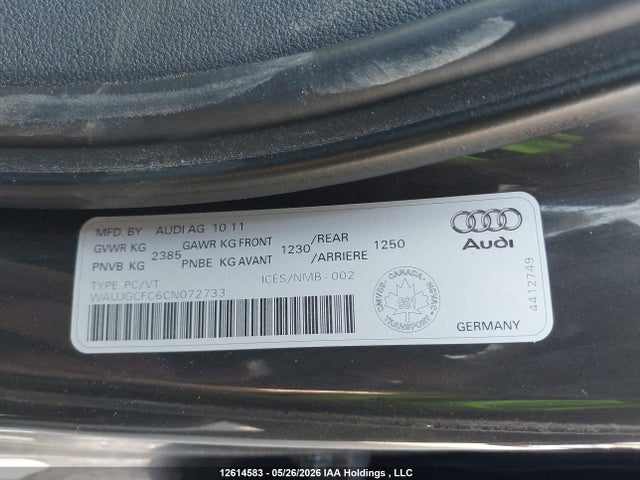 Продажа на аукционе авто 2012 Audi A6 3.0 Premium Plus, vin: WAUJGCFC6CN072733, номер лота: 12614583