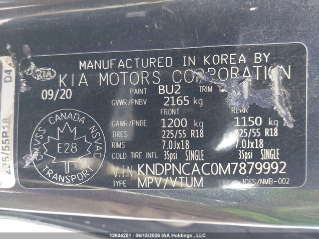 12634251 :رقم المزاد ، KNDPNCAC0M7879992 vin ، 2021 Kia Sportage Ex مزاد بيع