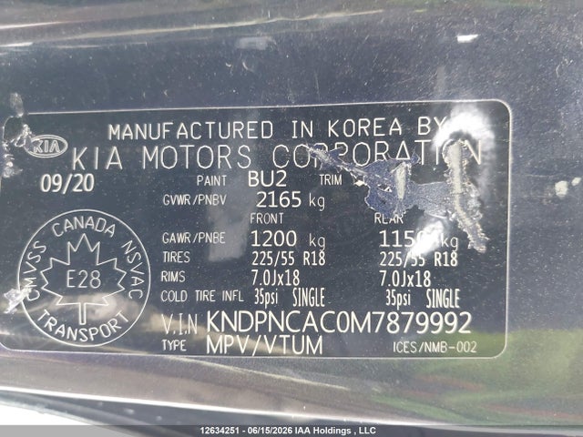 12634251 :رقم المزاد ، KNDPNCAC0M7879992 vin ، 2021 Kia Sportage Ex مزاد بيع