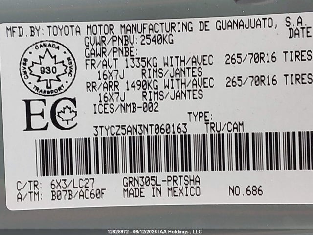 Aukcja sprzedaży 2022 Toyota Tacoma, vin: 3TYCZ5AN3NT060163, numer aukcji: 12628972