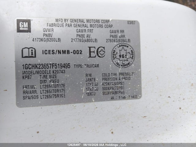 Aukcja sprzedaży 2007 Chevrolet Silverado 2500hd Next Generation Lt/ltz/wt, vin: 1GCHK23657F519495, numer aukcji: 12625497