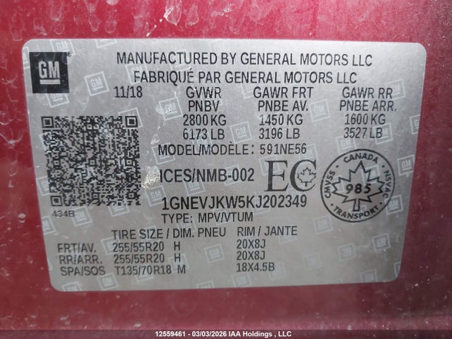 1GNEVJKW5KJ202349 Chevrolet Traverse High Country