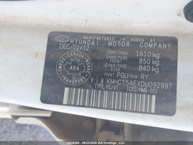 Aukcja sprzedaży 2013 Hyundai Accent Gls/gs, vin: KMHCT5AEXDU092997, numer aukcji: 12634264
