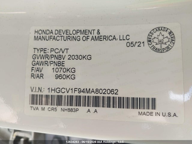 1HGCV1F94MA802062 Honda Accord Touring 1.5t