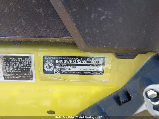 12634284 :رقم المزاد ، 2BPSVDSNXSV000033 vin ، 2025 Skidoo  مزاد بيع
