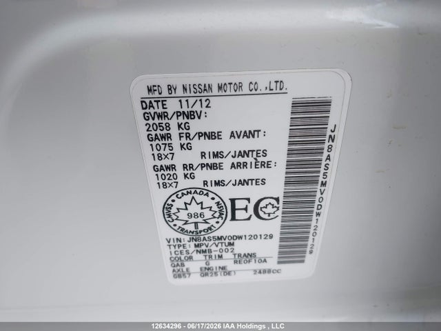 Продаж на аукціоні авто 2013 Nissan Rogue Sv W/sl Pkg, vin: JN8AS5MV0DW120129, номер лоту: 12634296