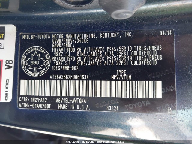 Продажа на аукционе авто 2014 Toyota Venza, vin: 4T3BA3BB2EU061634, номер лота: 12634299