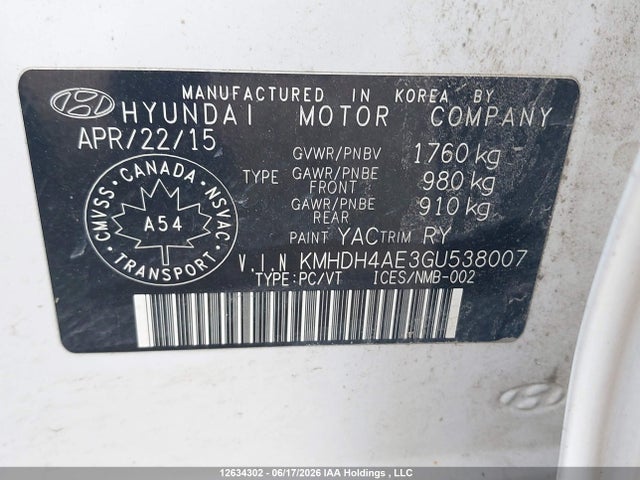 Продаж на аукціоні авто 2016 Hyundai Elantra Sport Appearance, vin: KMHDH4AE3GU538007, номер лоту: 12634302