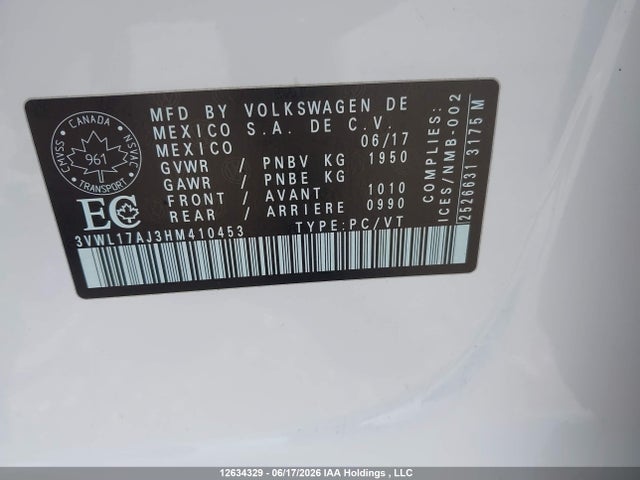 Aukcja sprzedaży 2017 Volkswagen Jetta 1.8 Tsi Highline, vin: 3VWL17AJ3HM410453, numer aukcji: 12634329