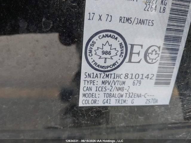 2017 Nissan Rogue S/sl მანქანა იყიდება აუქციონზე, vin: 5N1AT2MT1HC810142, აუქციონის ნომერი: 12634331