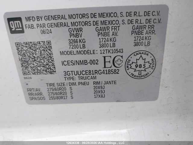 Продажа на аукционе авто 2024 Gmc Sierra K1500 Elevation, vin: 3GTUUCE81RG418582, номер лота: 12634336