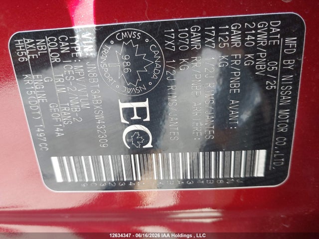 Продаж на аукціоні авто 2025 Nissan Rogue S, vin: JN8BT3ABXSW432309, номер лоту: 12634347