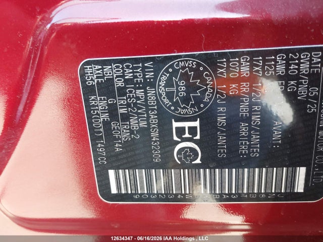 Продаж на аукціоні авто 2025 Nissan Rogue S, vin: JN8BT3ABXSW432309, номер лоту: 12634347
