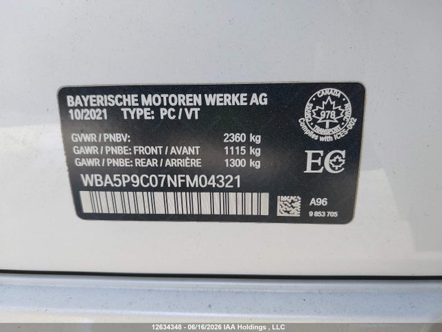 2022 Bmw 330e Xdrive მანქანა იყიდება აუქციონზე, vin: WBA5P9C07NFM04321, აუქციონის ნომერი: 12634348