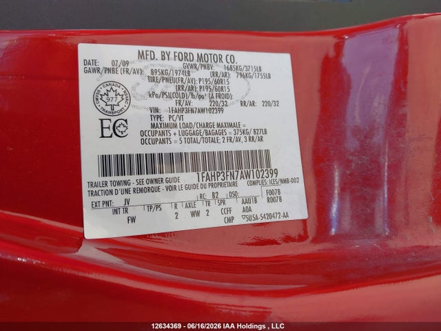 2010 Ford Focus მანქანა იყიდება აუქციონზე, vin: 1FAHP3FN7AW102399, აუქციონის ნომერი: 12634369