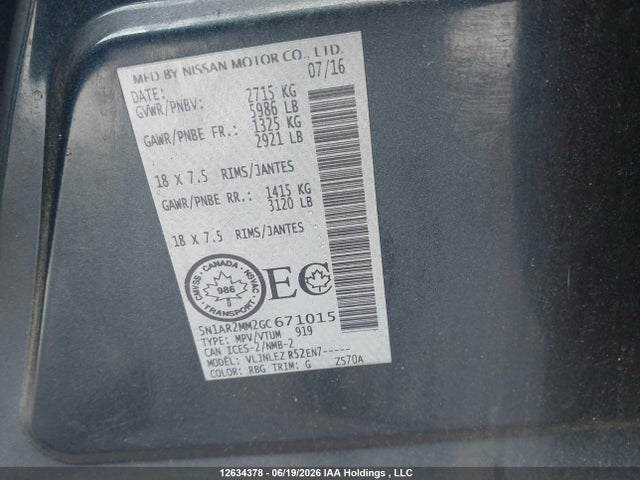 Nissan Pathfinder 2016 5N1AR2MM2GC671015 Image 9