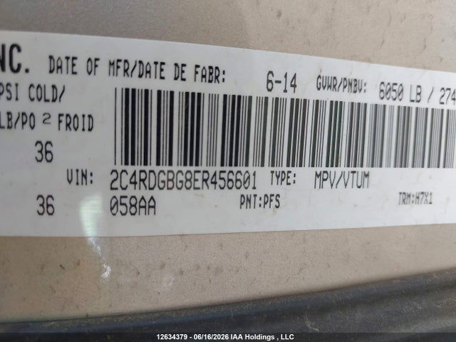 Продаж на аукціоні авто 2014 Dodge Grand Caravan Se/sxt, vin: 2C4RDGBG8ER456601, номер лоту: 12634379