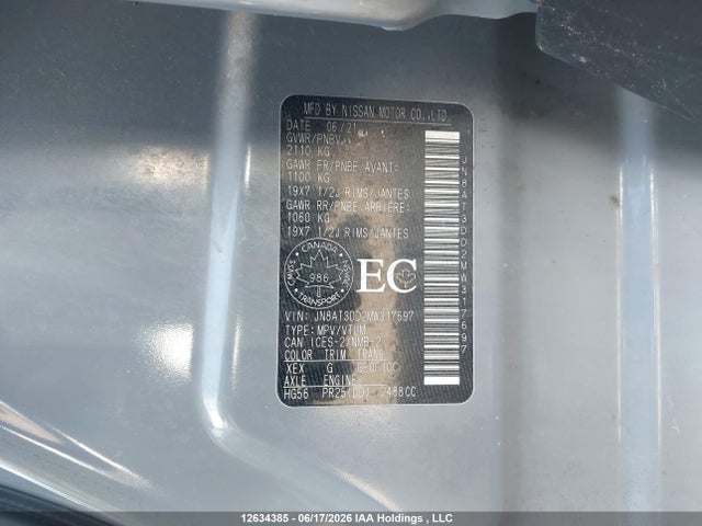 2021 Nissan Rogue Platinum მანქანა იყიდება აუქციონზე, vin: JN8AT3DD2MW317697, აუქციონის ნომერი: 12634385