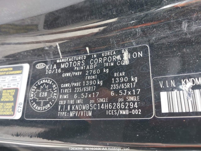 2017 Kia Sedona Lx/lx+ მანქანა იყიდება აუქციონზე, vin: KNDMB5C14H6286294, აუქციონის ნომერი: 12634395