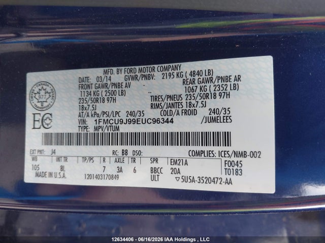 Ford Escape Titanium 2014 1FMCU9J99EUC96344 Image 9
