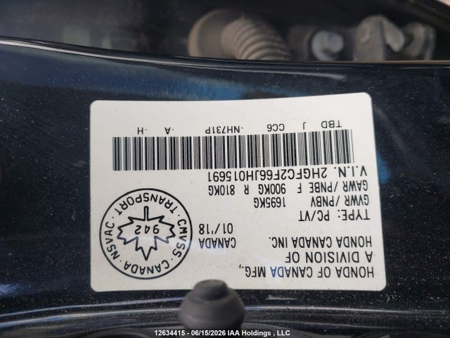 Продаж на аукціоні авто 2018 Honda Civic Se, vin: 2HGFC2F66JH015691, номер лоту: 12634415