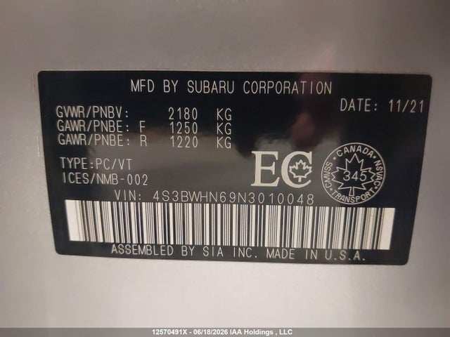 Продажа на аукционе авто 2022 Subaru Legacy Limited Gt, vin: 4S3BWHN69N3010048, номер лота: 12570491