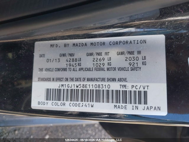 2014 Mazda 6 Grand Touring მანქანა იყიდება აუქციონზე, vin: JM1GJ1W58E1108310, აუქციონის ნომერი: 12634425