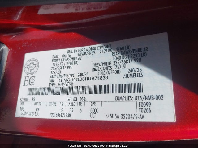 Продажа на аукционе авто 2017 Ford Escape Se, vin: 1FMCU9GD6HUA71833, номер лота: 12634431