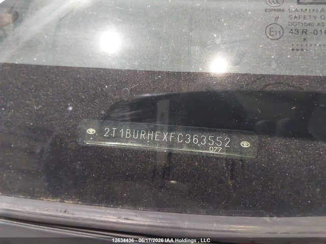 2015 Toyota Corolla Le მანქანა იყიდება აუქციონზე, vin: 2T1BURHEXFC363552, აუქციონის ნომერი: 12634436