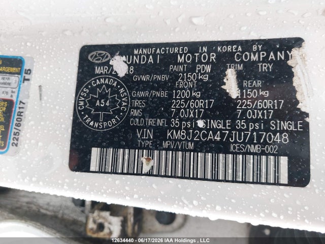 2018 Hyundai Tucson Base 2.0l მანქანა იყიდება აუქციონზე, vin: KM8J2CA47JU717048, აუქციონის ნომერი: 12634440