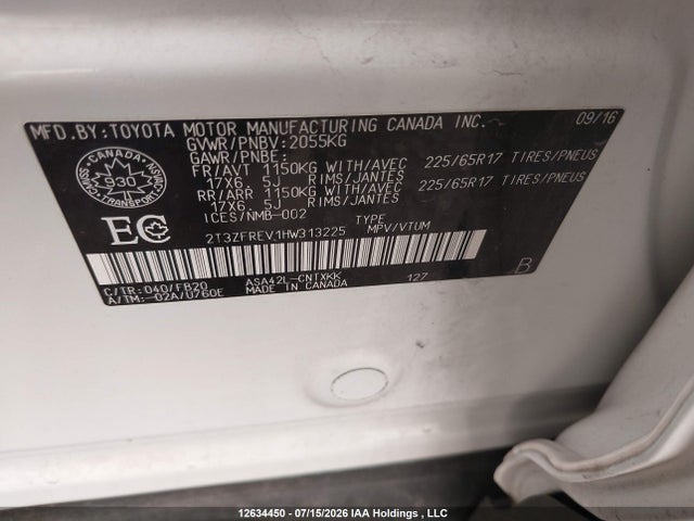 2T3ZFREV1HW313225 Toyota RAV4 LE