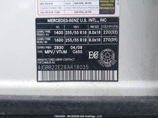 2008 Mercedes-benz Ml 320 Cdi 4matic მანქანა იყიდება აუქციონზე, vin: 4JGBB22E28A418035, აუქციონის ნომერი: 12634455