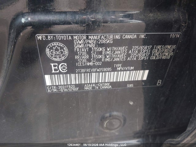 Продаж на аукціоні авто 2015 Toyota Rav4 Le, vin: 2T3BFREV8FW259095, номер лоту: 12634461